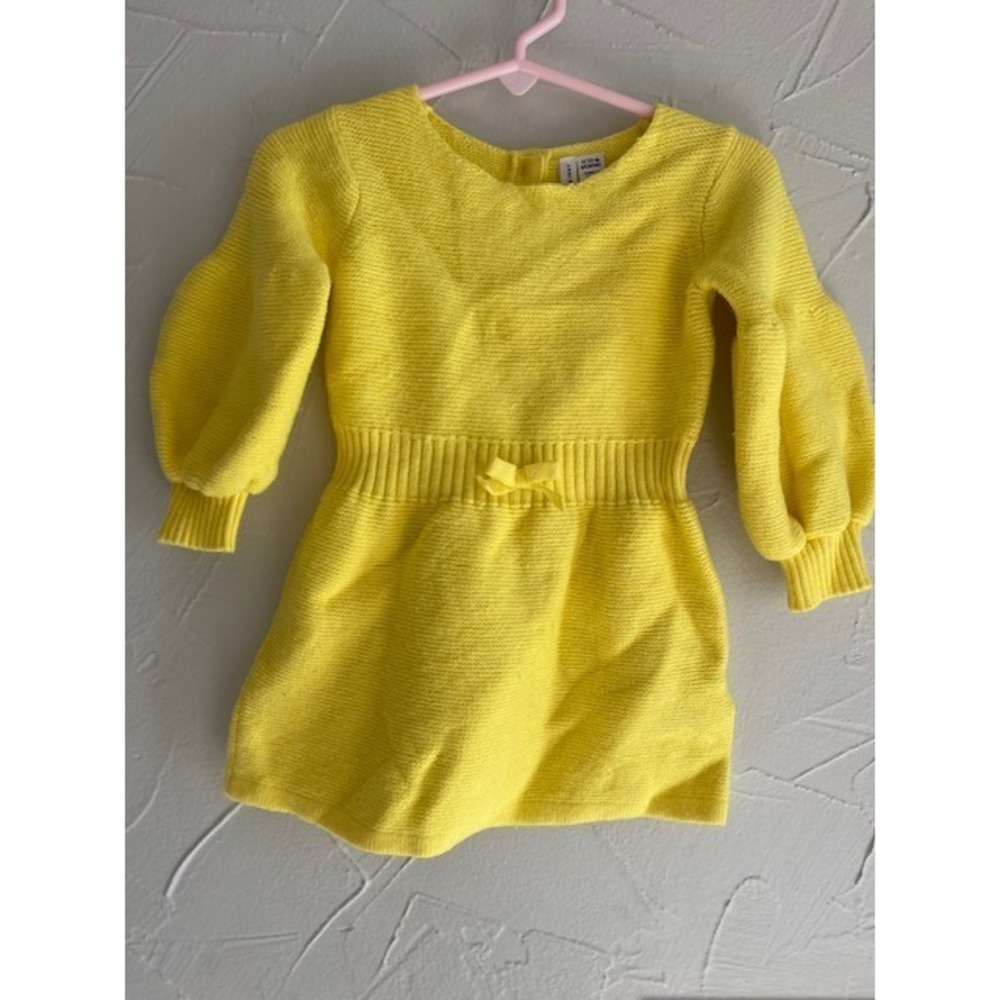Janie and Jack Sweater Dress Yellow Puff Sleeve 12-18 Months